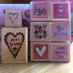 Rubber Stamp Set- 8 Stamps (With Ink Pad and Stickers)- Heart/ Love/ Valentine's